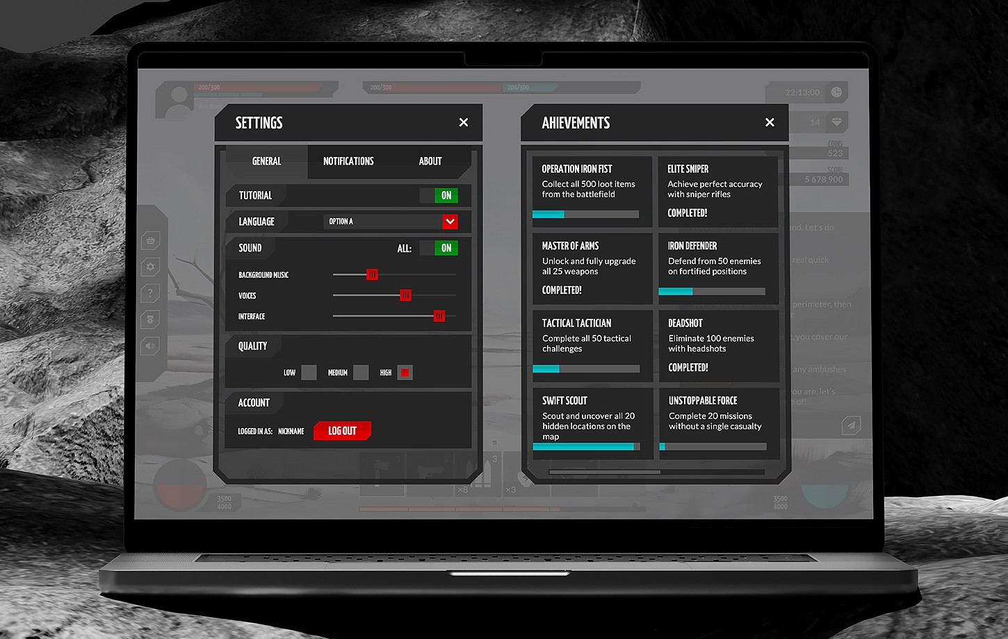 Flat black/dark military GUI kit v2 - 4k UI Kit + sources