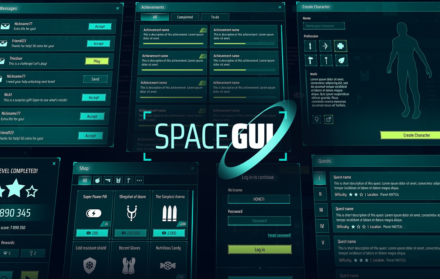 Sci-Fi, Space full GUI / UI Kit