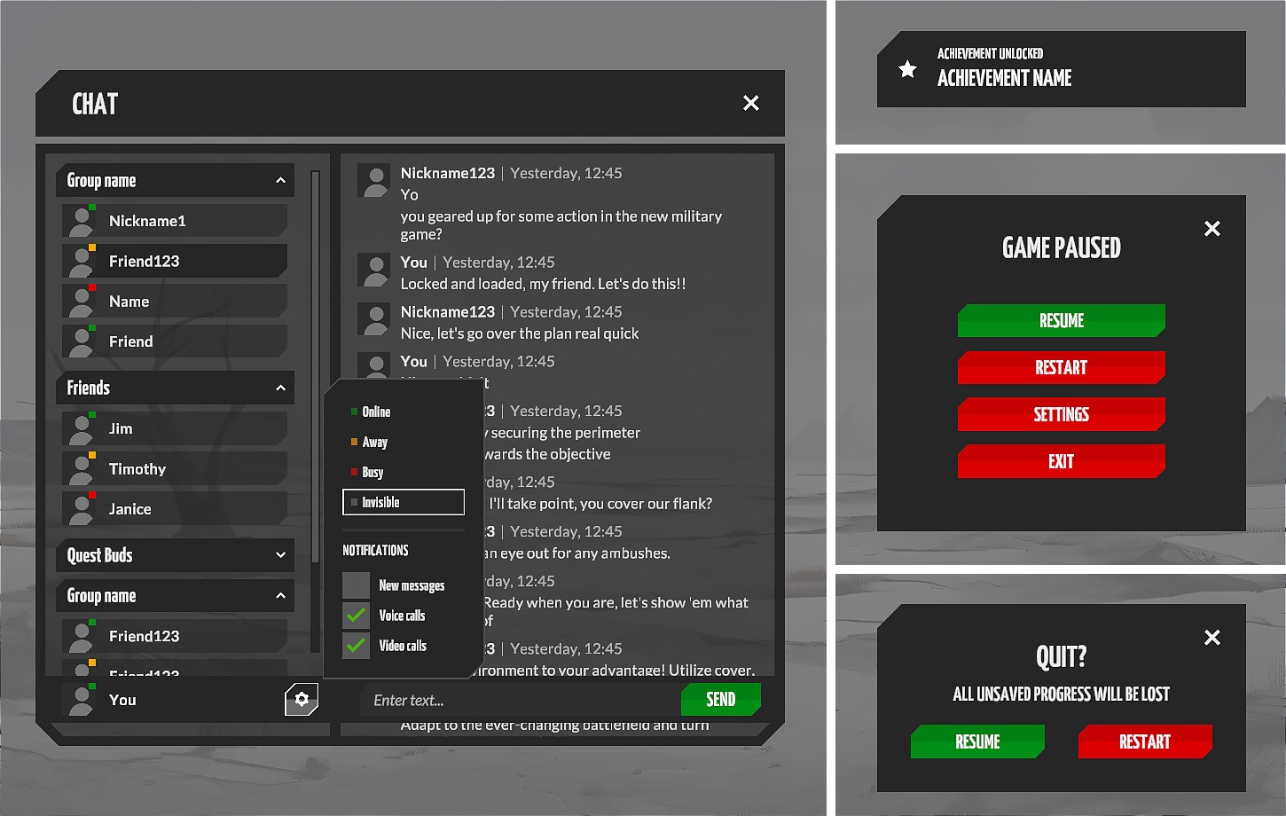 Flat black/dark military GUI kit v2 - 4k UI Kit + sources