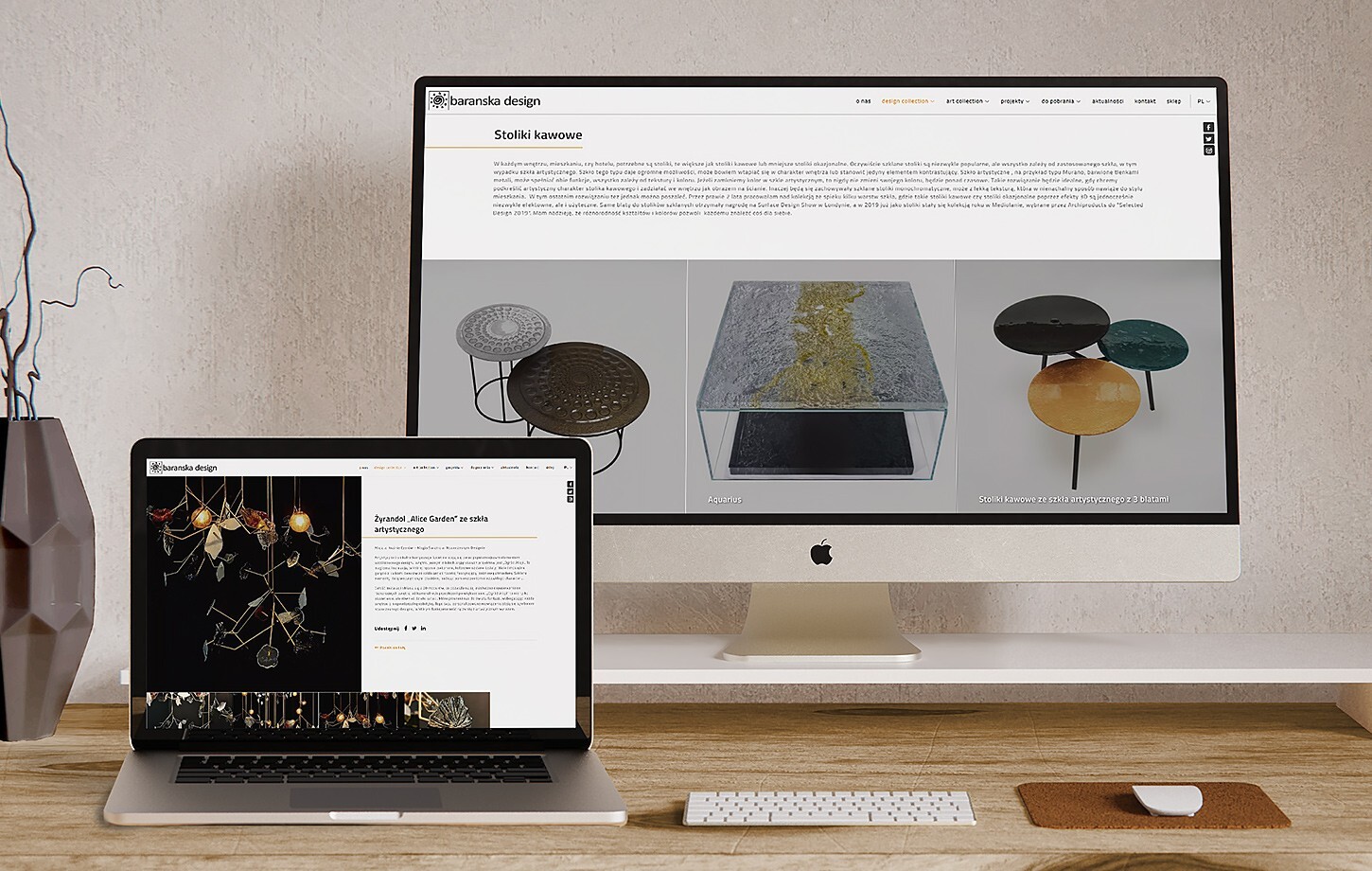 Website for Barańska Design – Bespoke glass art and lighting