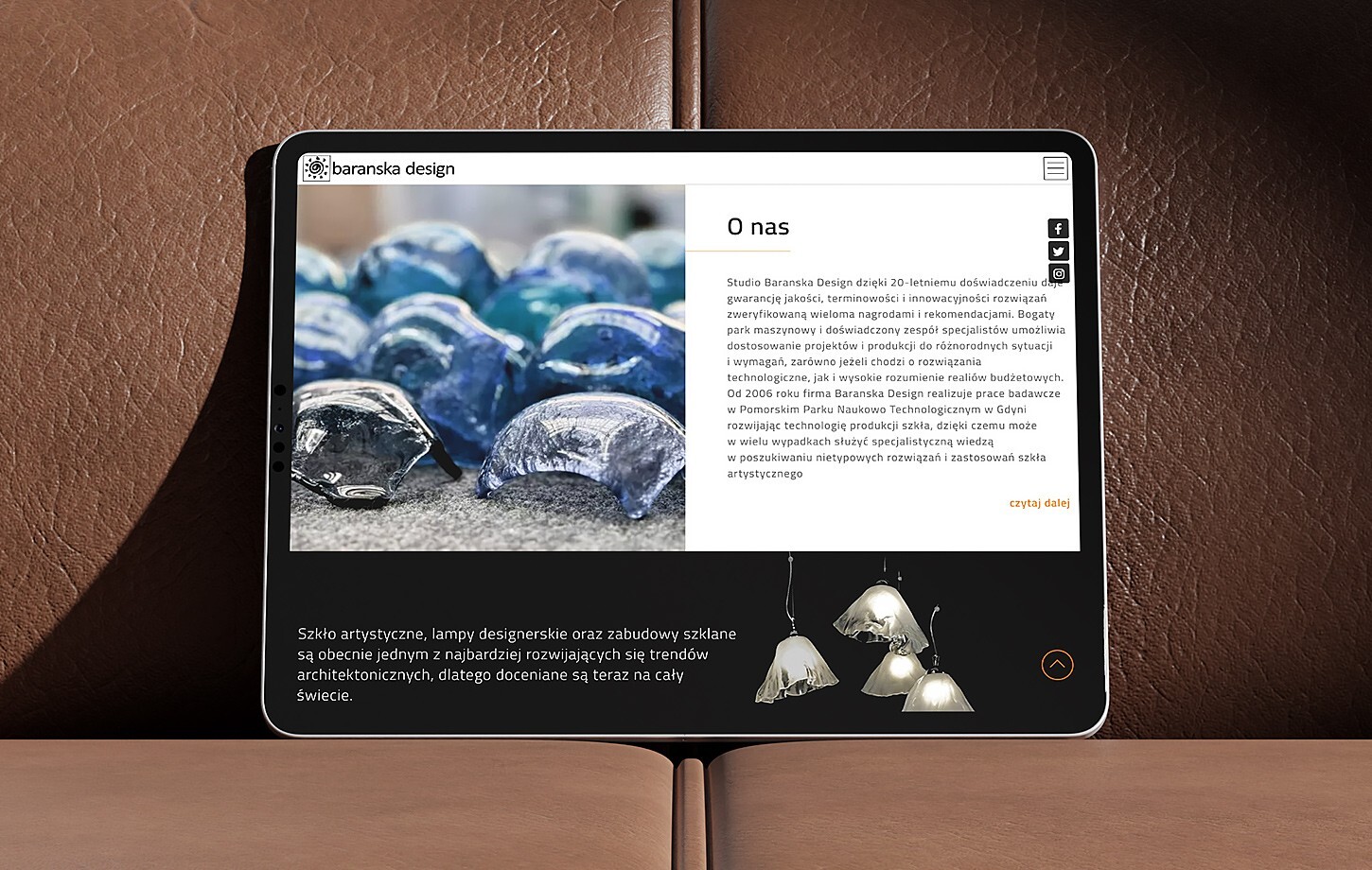 Website for Barańska Design – Bespoke glass art and lighting