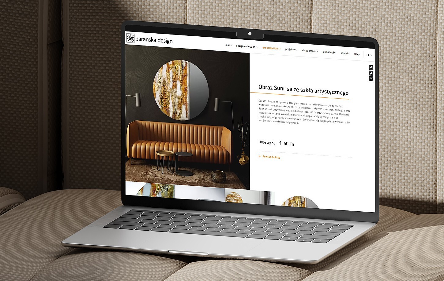 Website for Barańska Design – Bespoke glass art and lighting