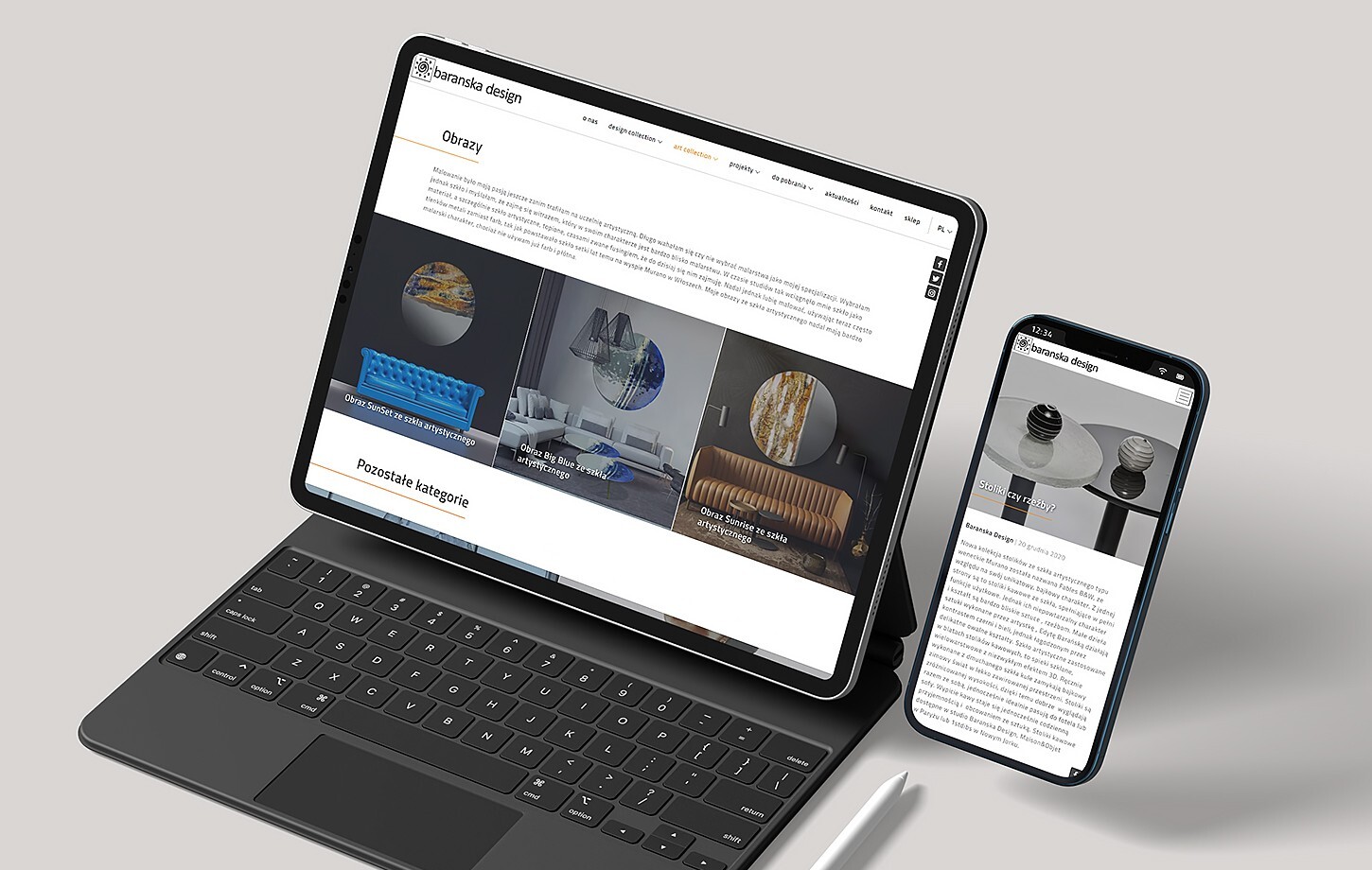 Website for Barańska Design – Bespoke glass art and lighting