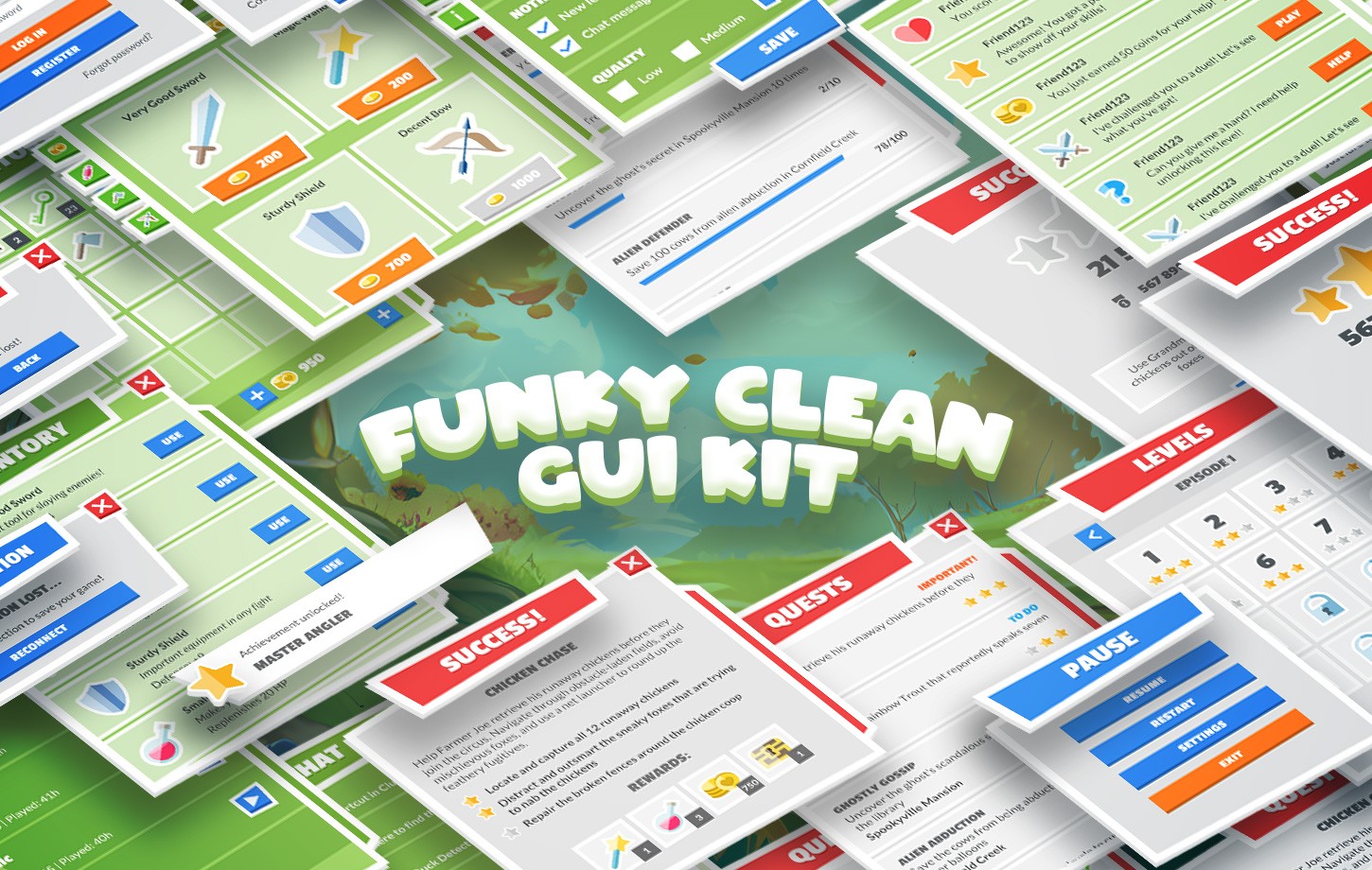 Funky, clean, cartoon GUI / UI complete kit