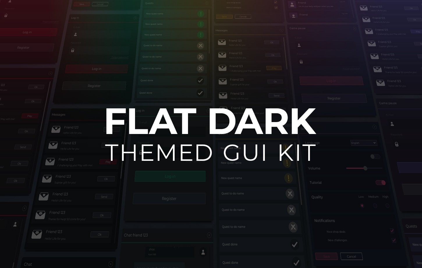 Flat Dark Themed GUI Kit w 6 motywach kolorystycznych